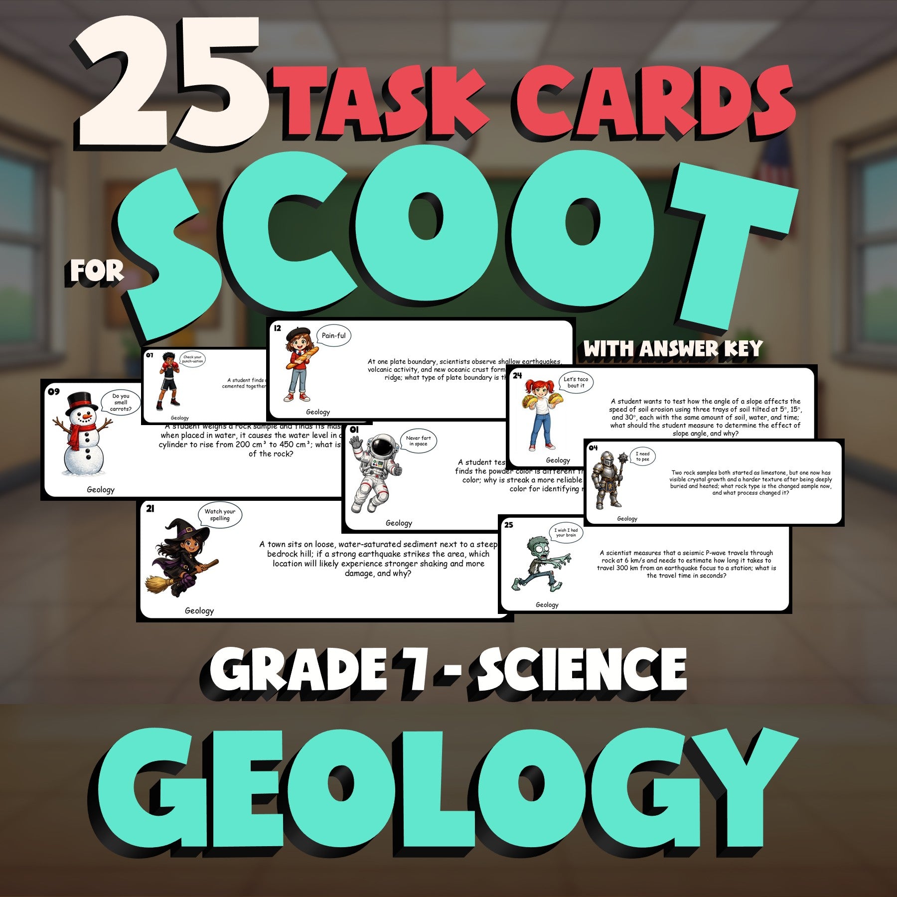 Geology SCOOT TASK CARDS Science Game - No Prep Grade 7 Review Activity