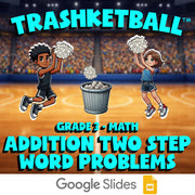 Addition Two Step Word Problems TRASHKETBALL Math Game - No Prep Grade 3 Review