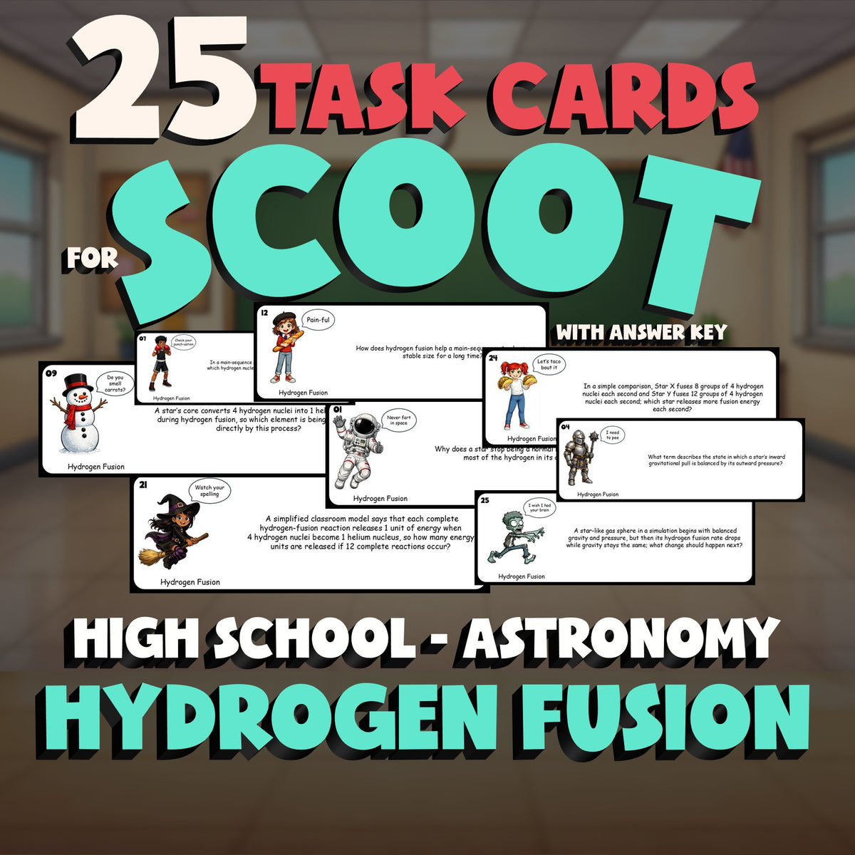Hydrogen Fusion SCOOT TASK CARDS Science Game - No Prep Astronomy Review