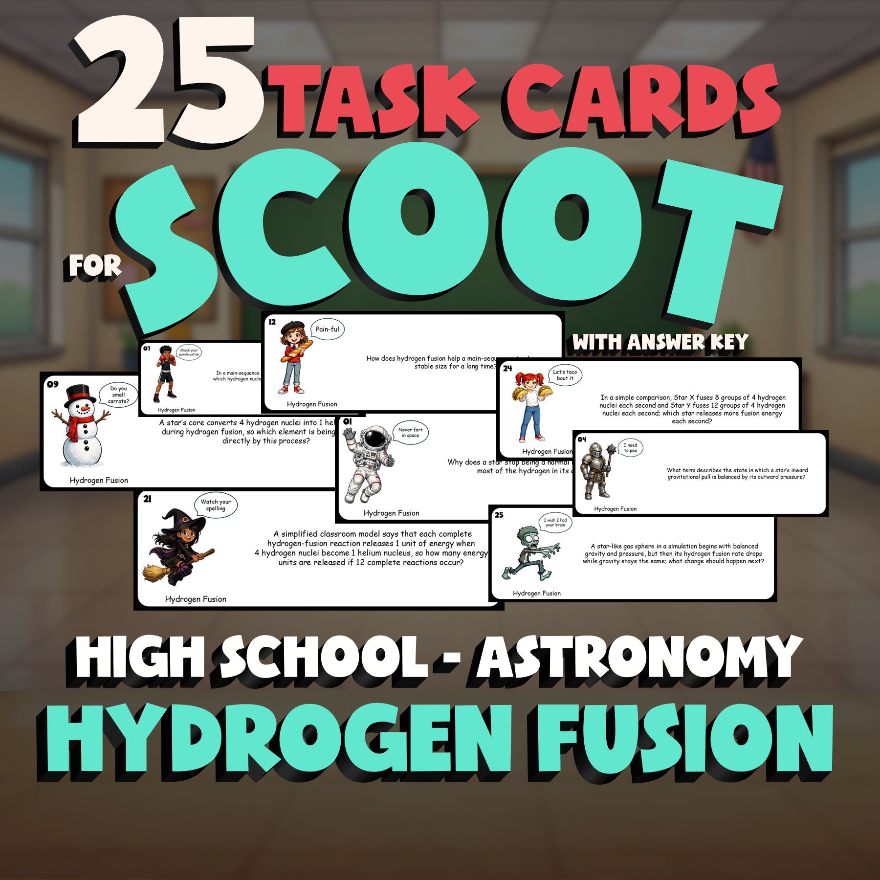 Hydrogen Fusion SCOOT TASK CARDS Science Game - No Prep Astronomy Review