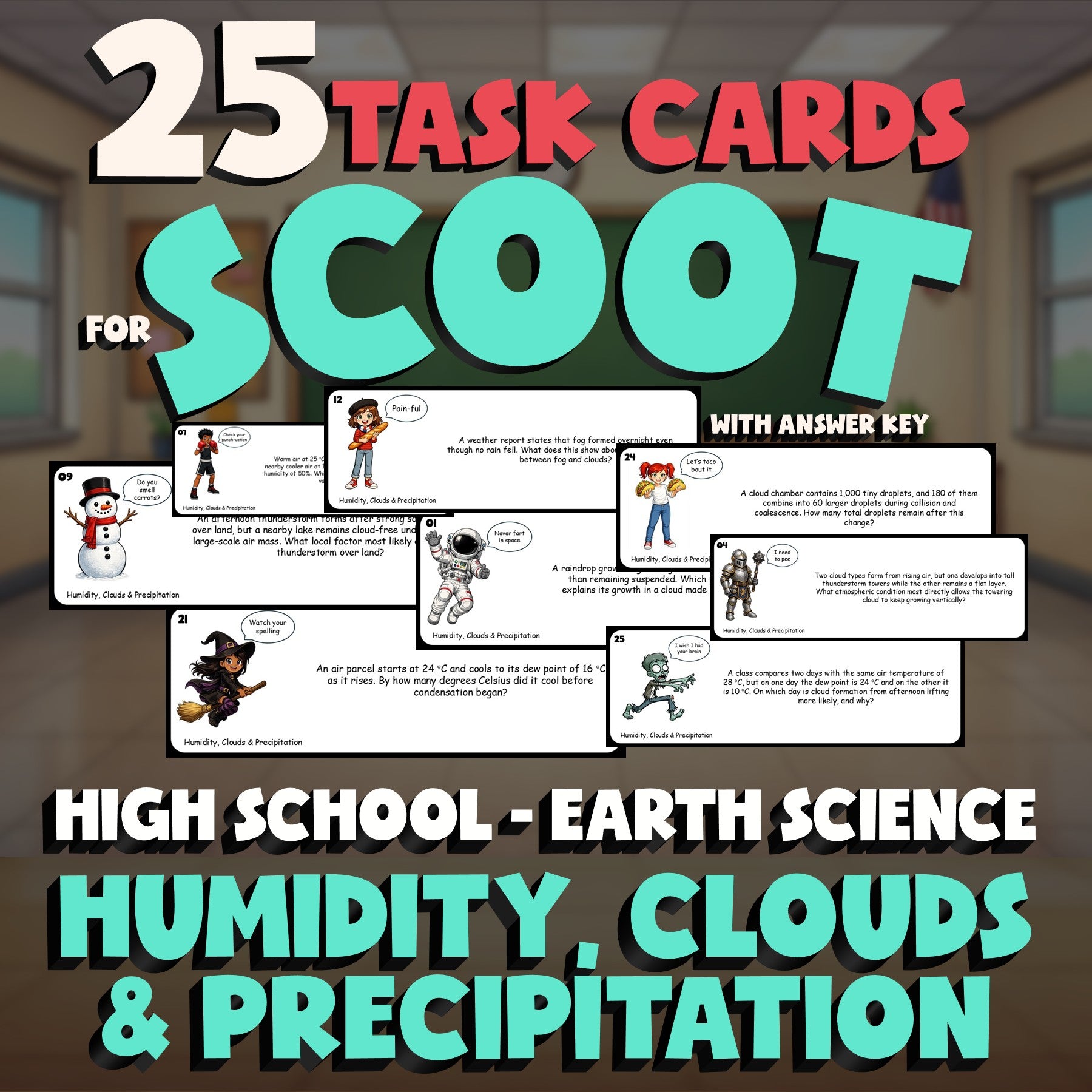 Humidity, Clouds & Precipitation SCOOT TASK CARDS Game - No Prep Earth Science