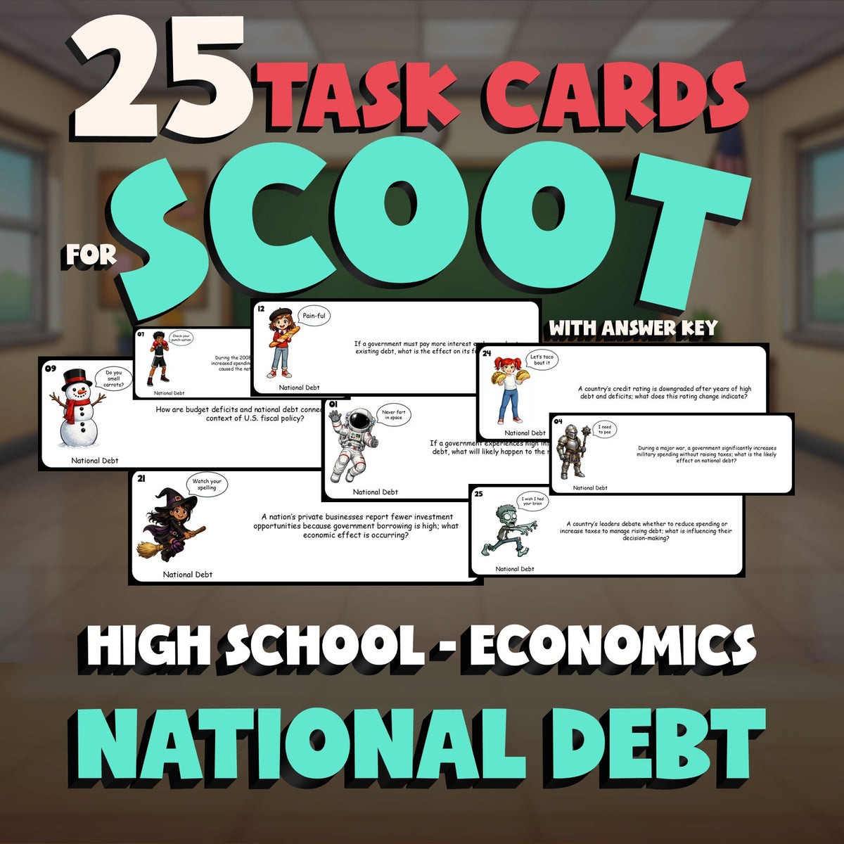 National Debt SCOOT TASK CARDS Economics Game - No Prep Review Activity