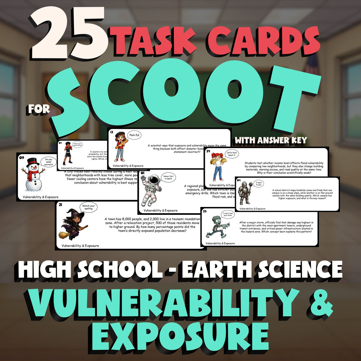 Vulnerability & Exposure SCOOT TASK CARDS Game - No Prep Earth Science Review
