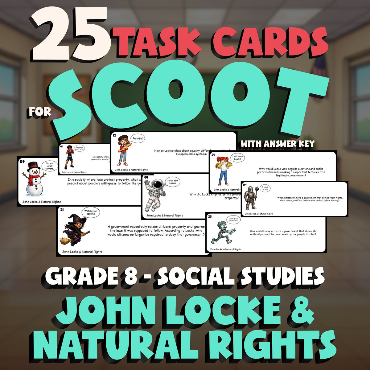 John Locke & Natural Rights SCOOT TASK CARDS Socials Game - No Prep Grade 8