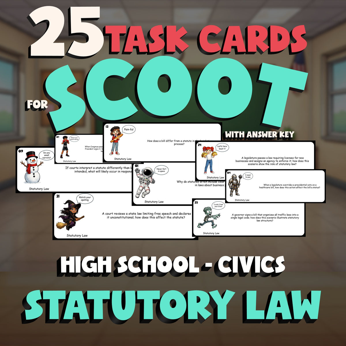 Statutory Law SCOOT TASK CARDS Civics Game - No Prep Review Activity