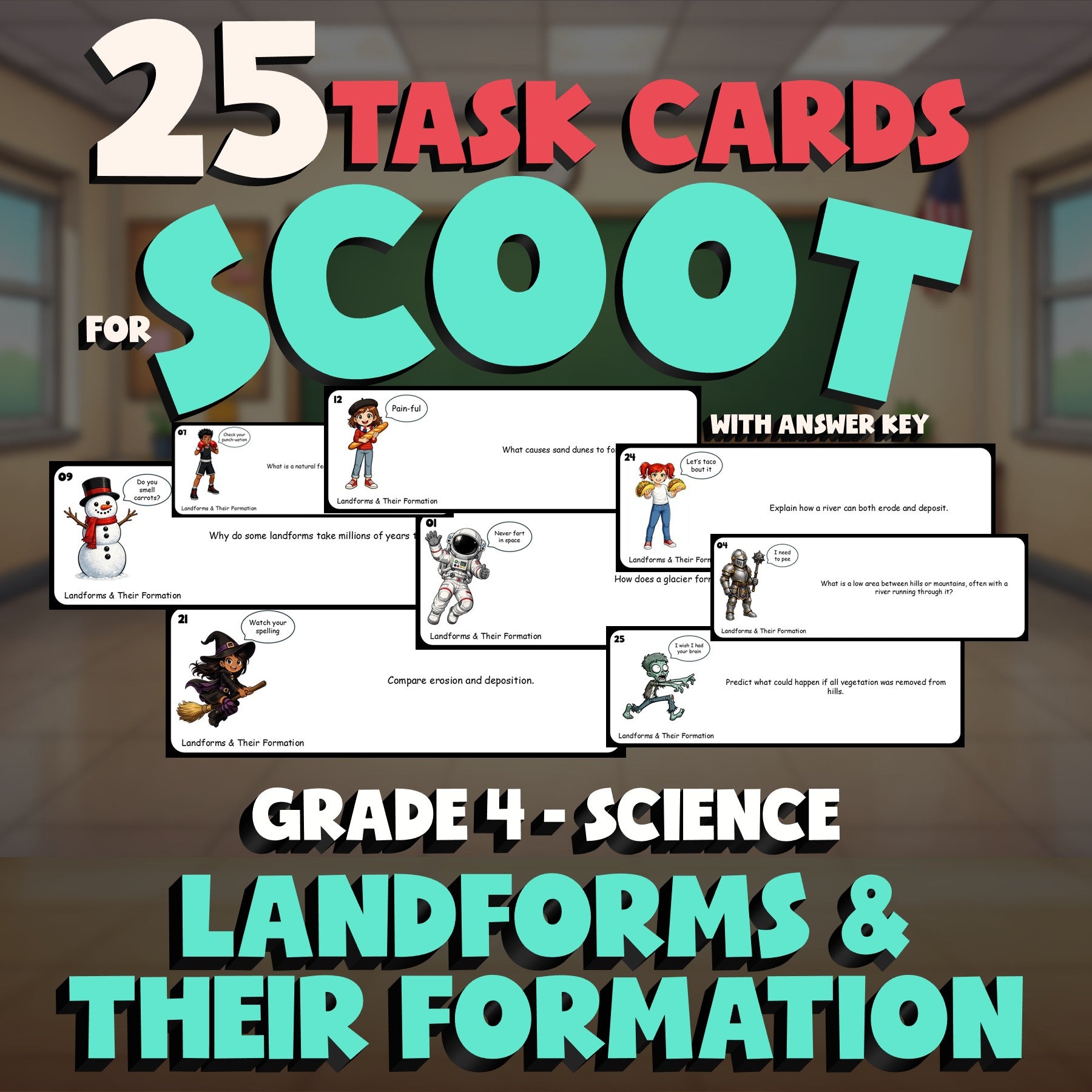 Landforms & Their Formation SCOOT TASK CARDS Science Game - No Prep Grade 4