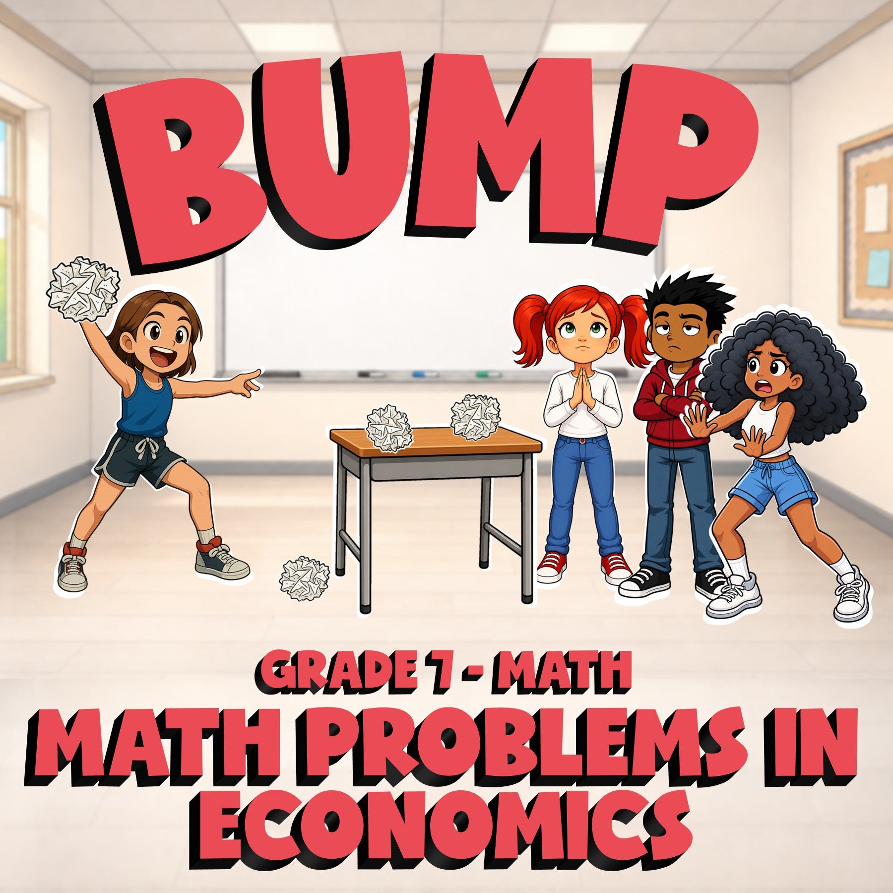 Math Problems in Economics BUMP Math Game - No Prep Grade 7 Review Activity