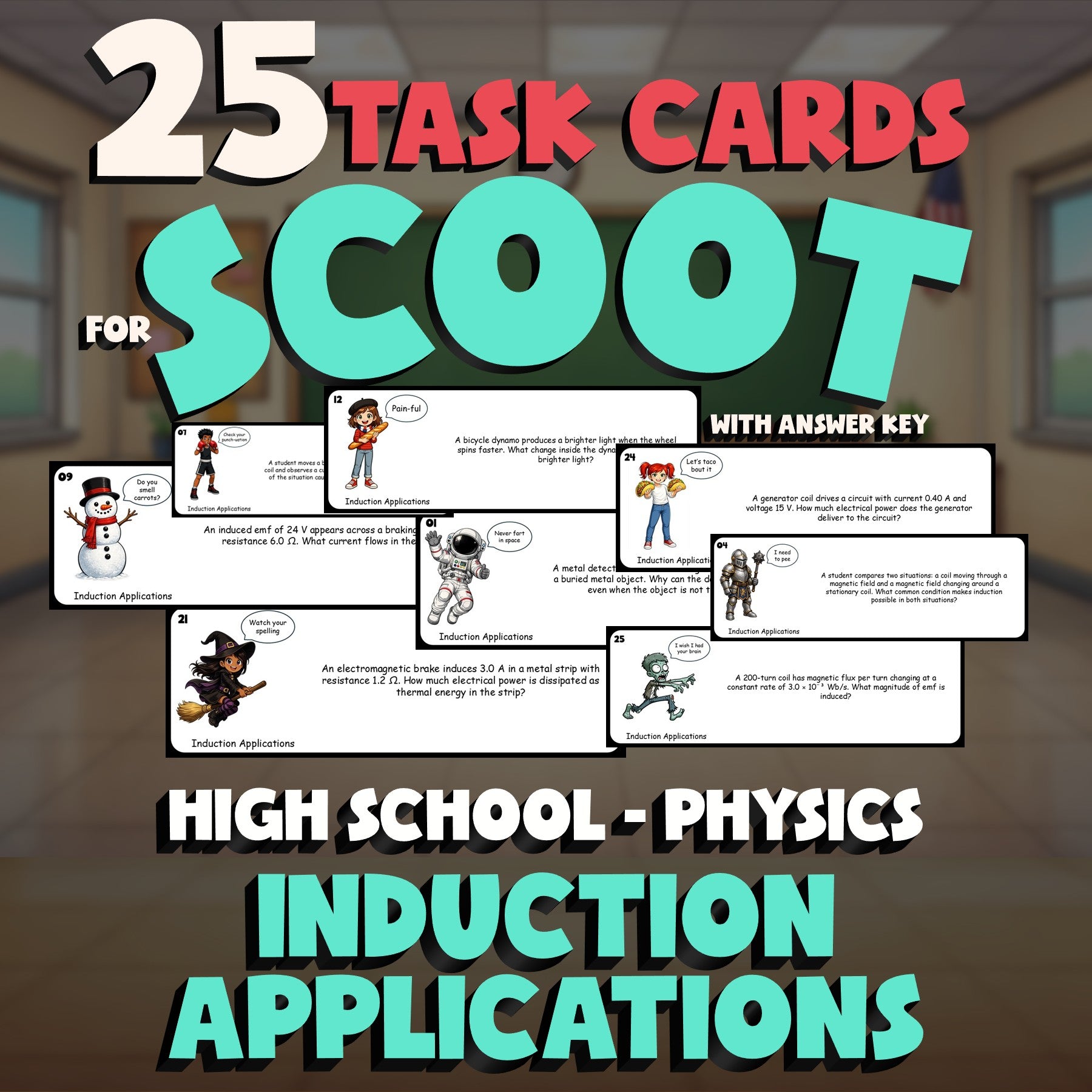 Induction Applications SCOOT TASK CARDS Science Game - No Prep Physics Review