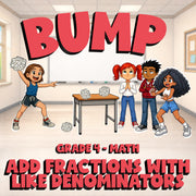 Add Fractions with Like Denominators BUMP Math Game - No Prep Grade 4 Review
