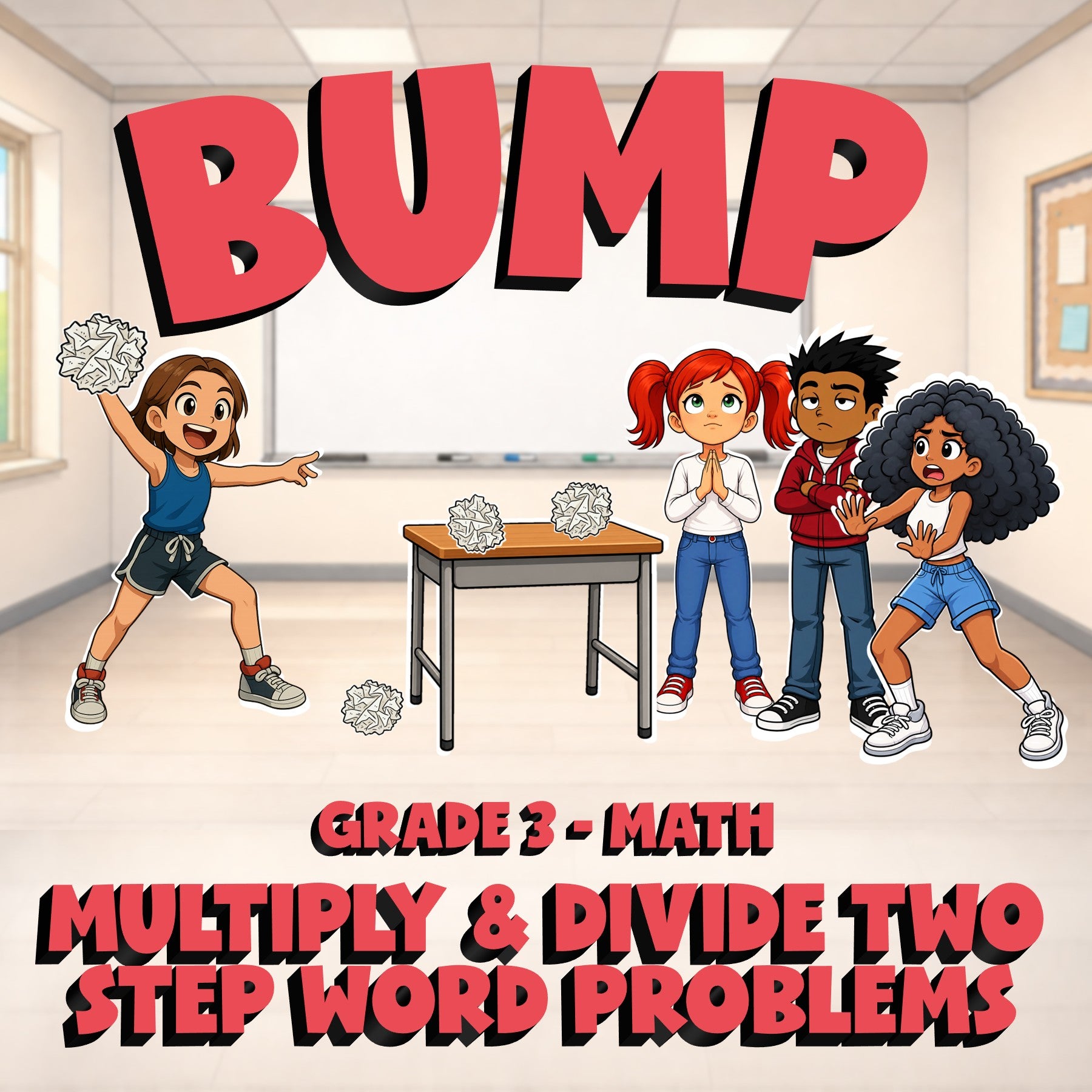 Multiply & Divide Two Step Word Problems BUMP Math Game - No Prep Grade 3 Review