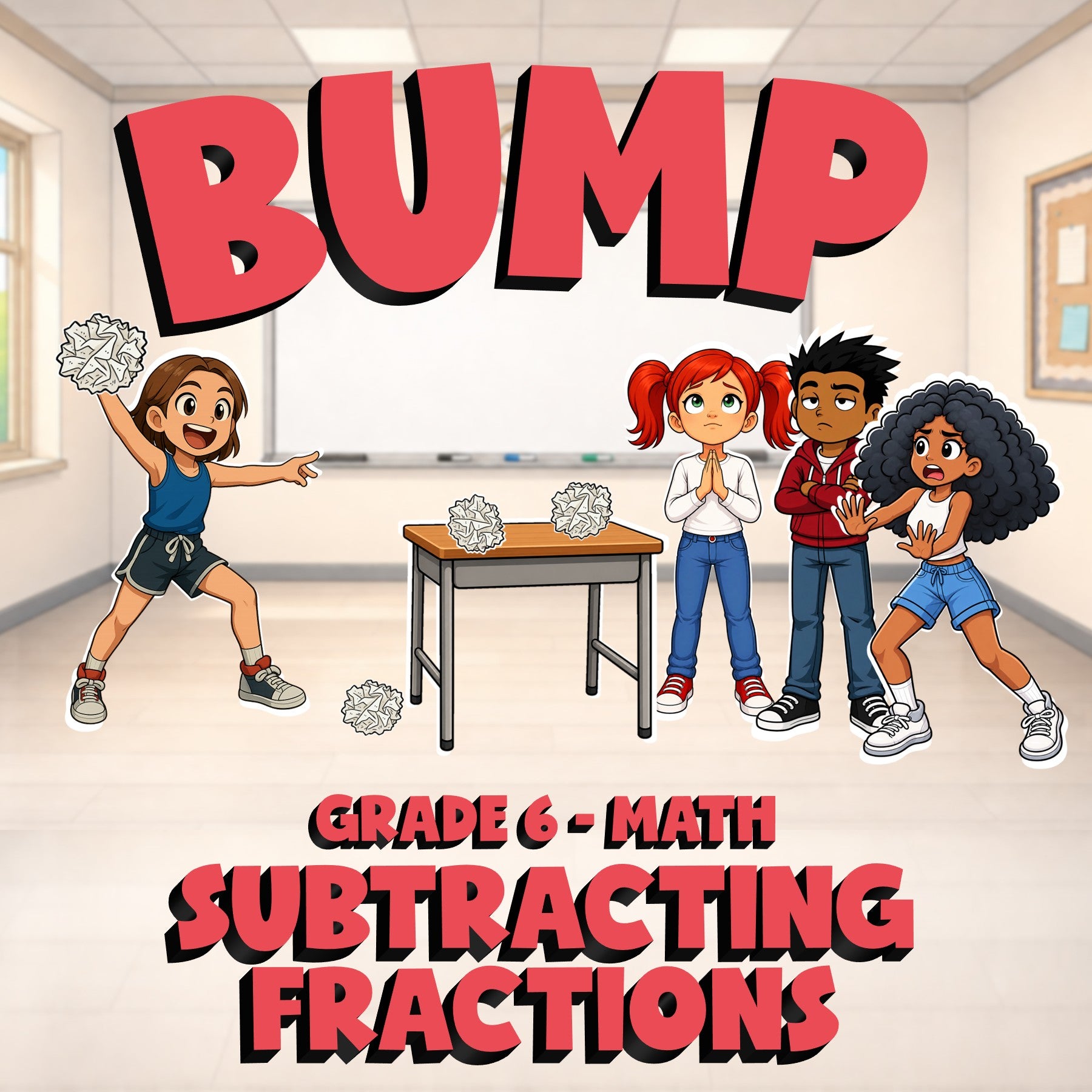 Subtracting Fractions BUMP Math Game - No Prep Grade 6 Review Activity