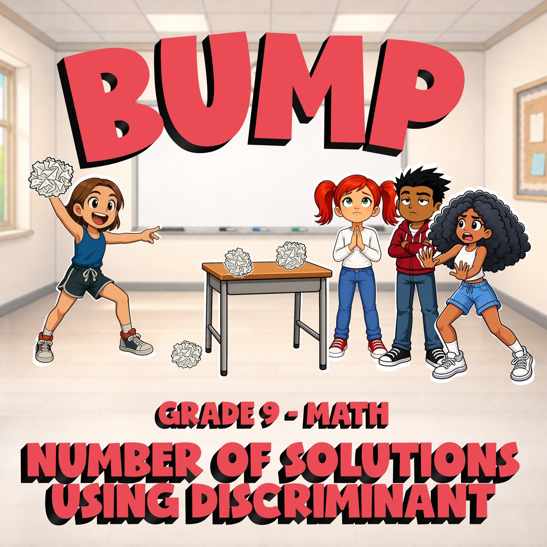 Number of Solutions Using Discriminant BUMP Math Game - No Prep Grade 9 Review
