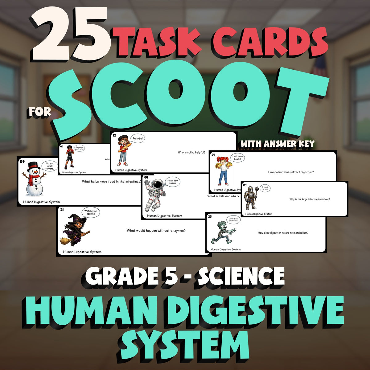Human Digestive System SCOOT TASK CARDS Science Game - No Prep Grade 5 Review