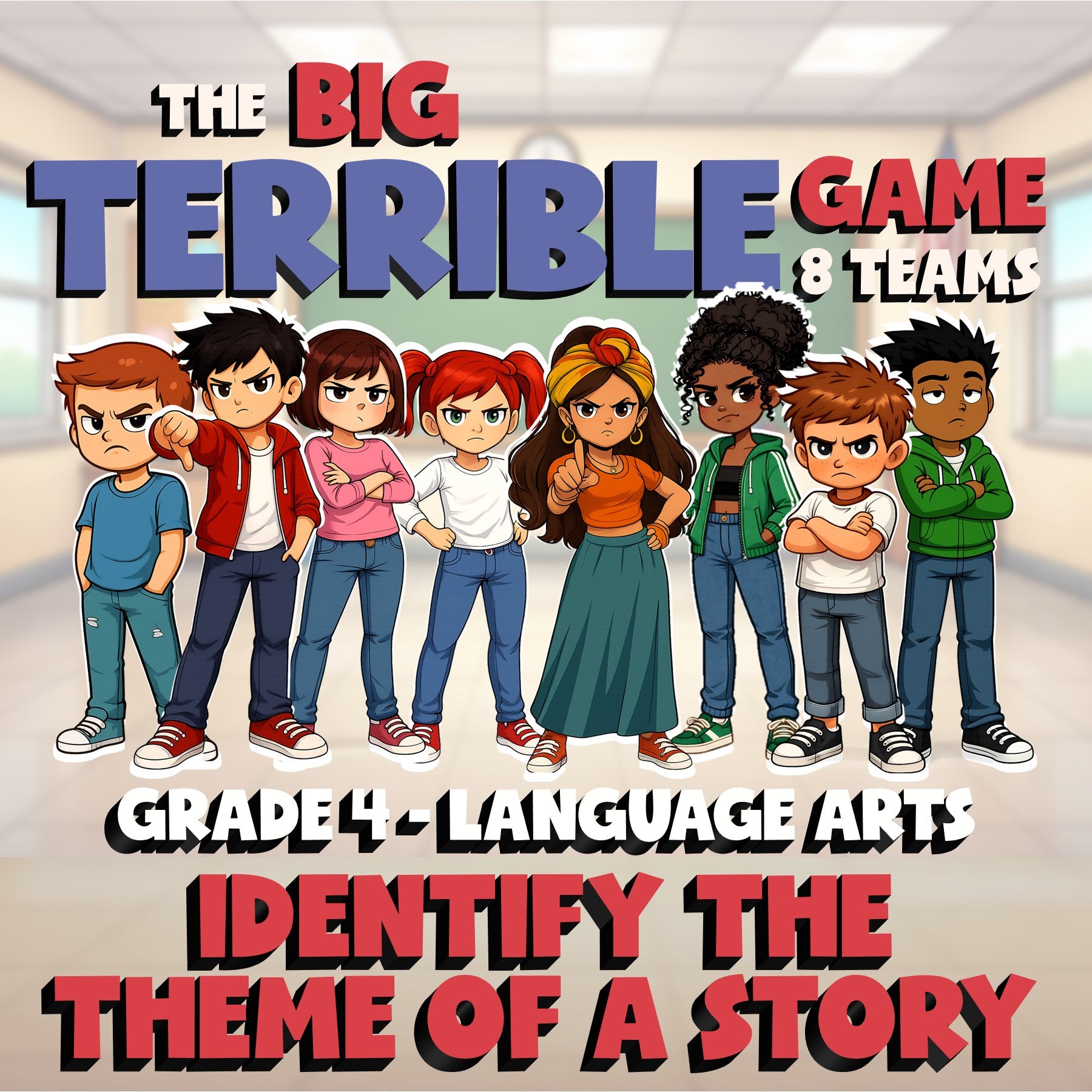 Identify the Theme of a Story BIG TERRIBLE GAME - No Prep Grade 4 ELA Review