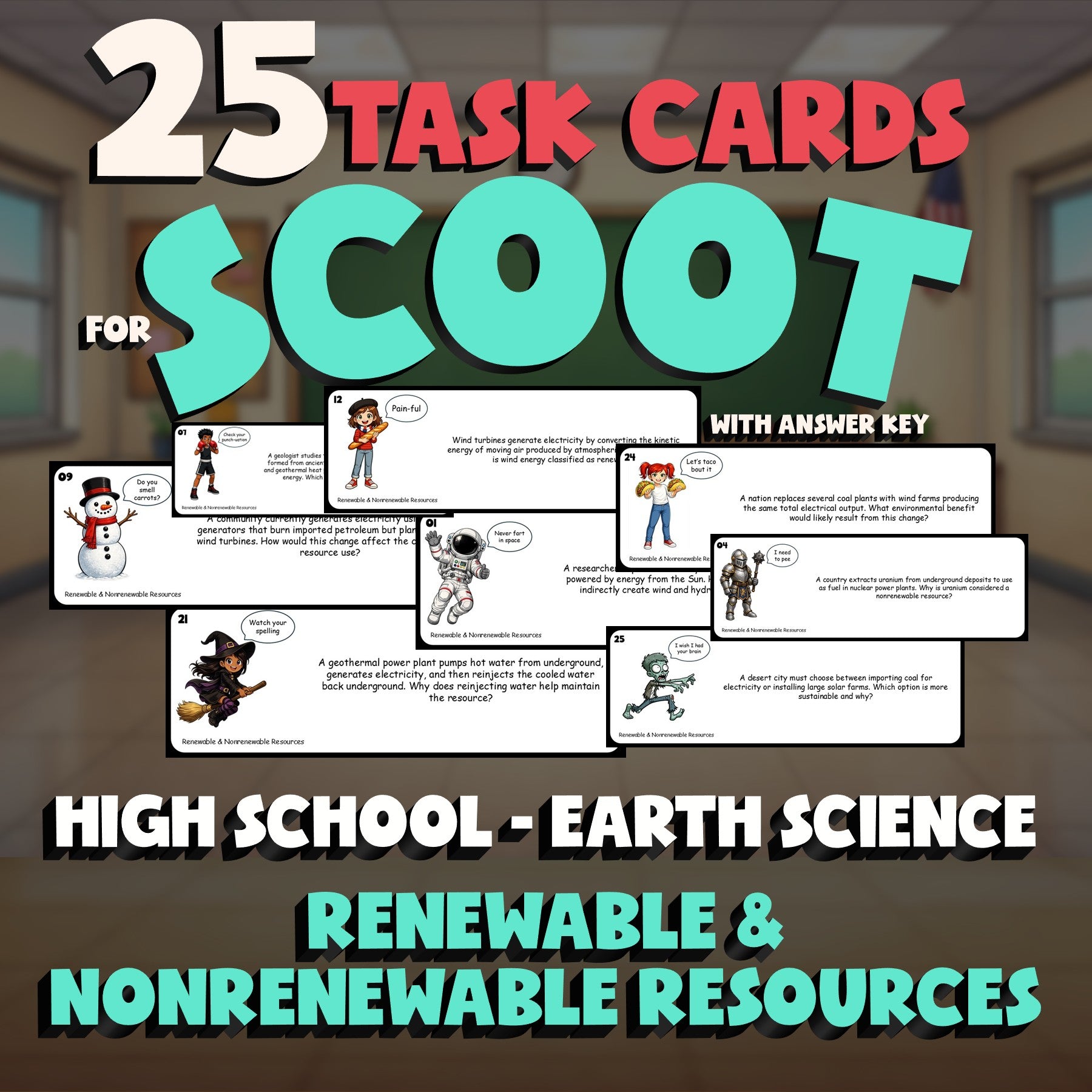 Renewable & Nonrenewable Resources SCOOT TASK CARDS Game - No Prep Earth Science