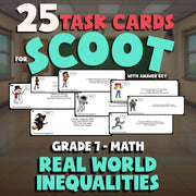 Real World Inequalities SCOOT TASK CARDS Math Game - No Prep Grade 7 Review