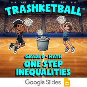 One Step Inequalities TRASHKETBALL Math Game - No Prep Grade 8 Review Activity