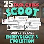 Embryology & Evolution SCOOT TASK CARDS Science Game - No Prep Grade 7 Review
