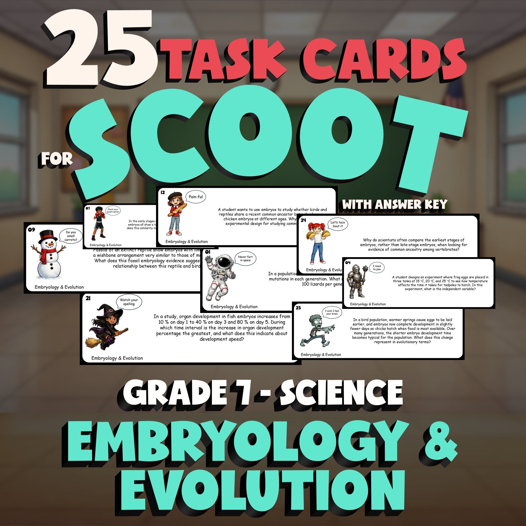 Embryology & Evolution SCOOT TASK CARDS Science Game - No Prep Grade 7 Review