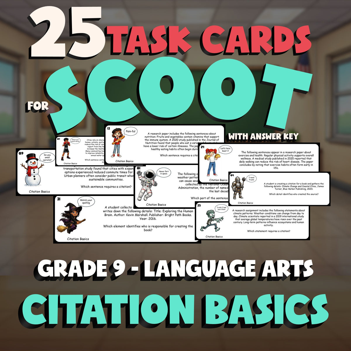 Citation Basics SCOOT TASK CARDS ELA Game - No Prep Grade 9 Review Activity
