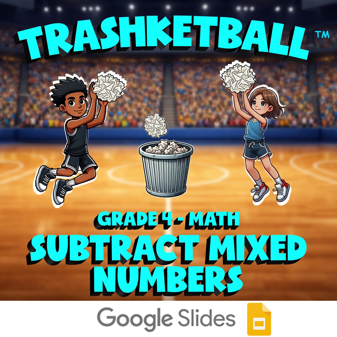 Subtract Mixed Numbers TRASHKETBALL Math Game - No Prep Grade 4 Review Activity