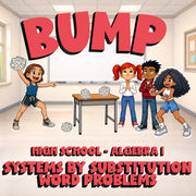 Systems by Substitution Word Problems BUMP Math Game - No Prep Algebra 1 Review