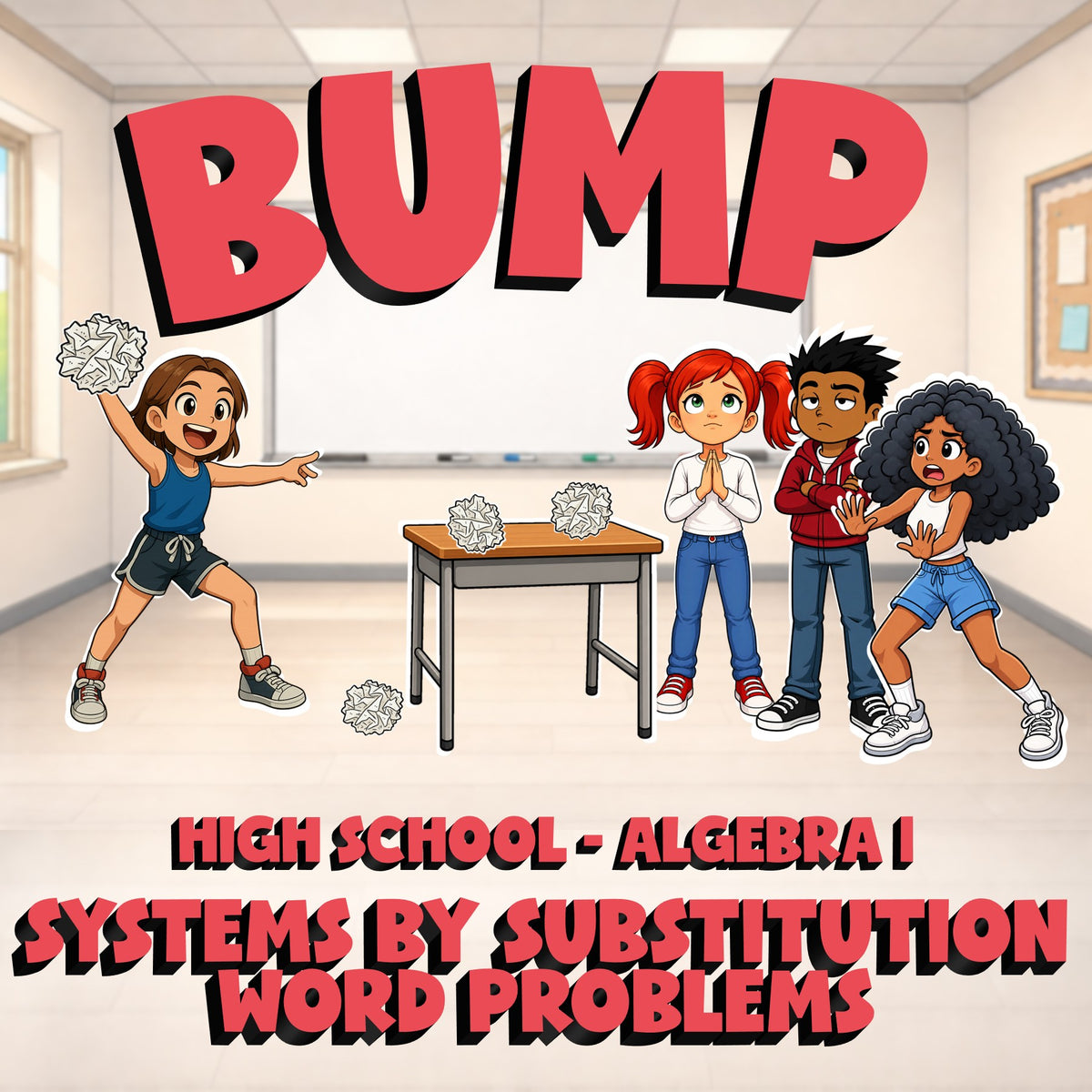 Systems by Substitution Word Problems BUMP Math Game - No Prep Algebra 1 Review