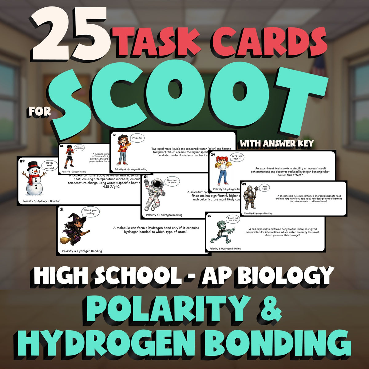 Polarity & Hydrogen Bonding SCOOT TASK CARDS Science Game - No Prep AP Biology