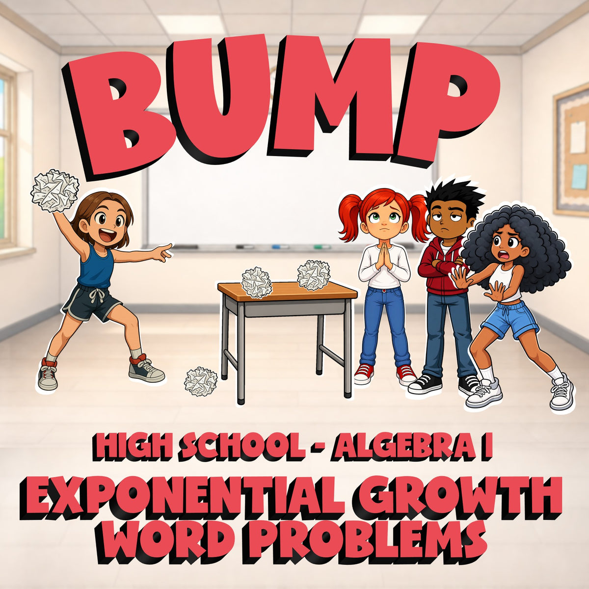 Exponential Growth Word Problems BUMP Math Game - No Prep Algebra 1 Review