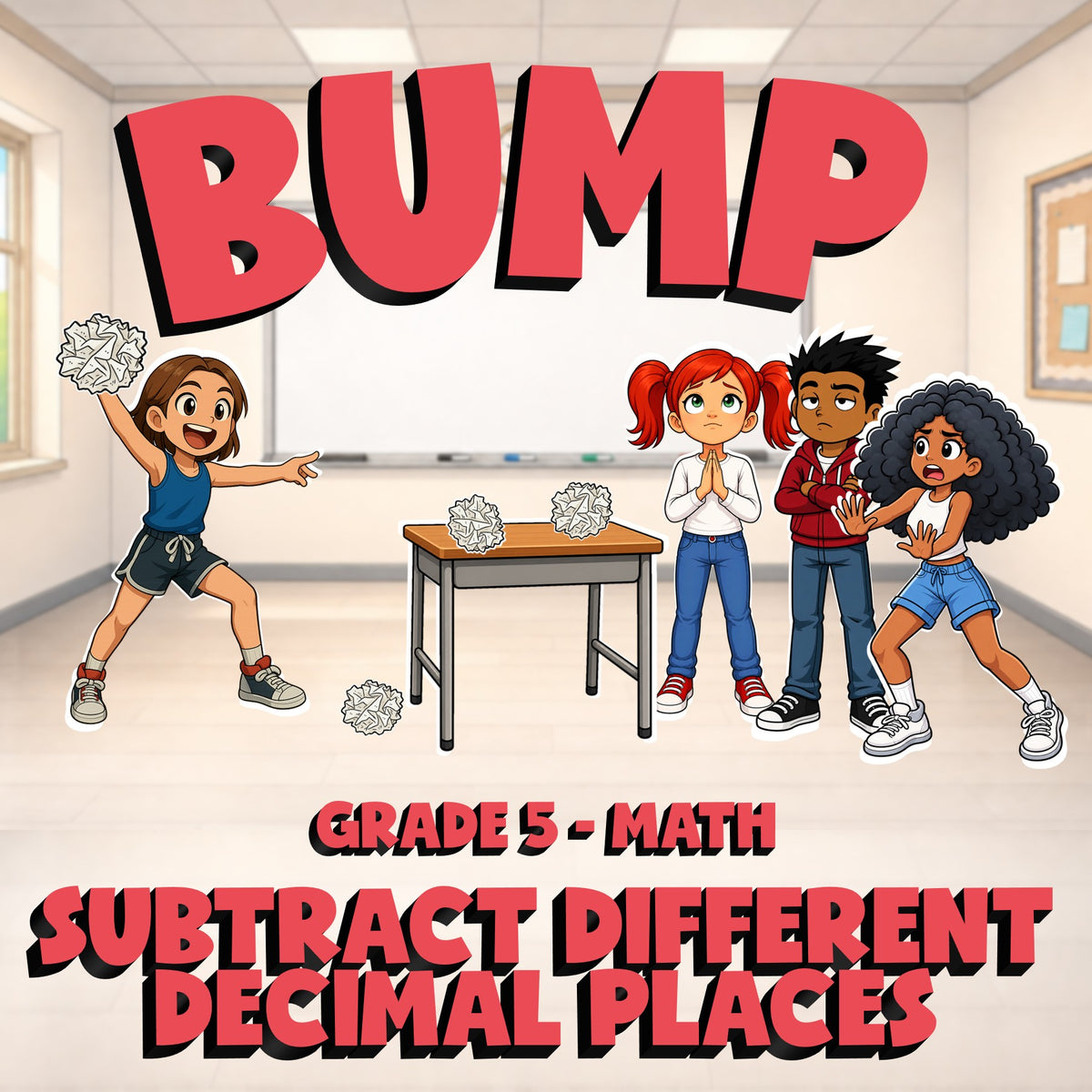 Subtract Different Decimal Places BUMP Math Game - No Prep Grade 5 Review