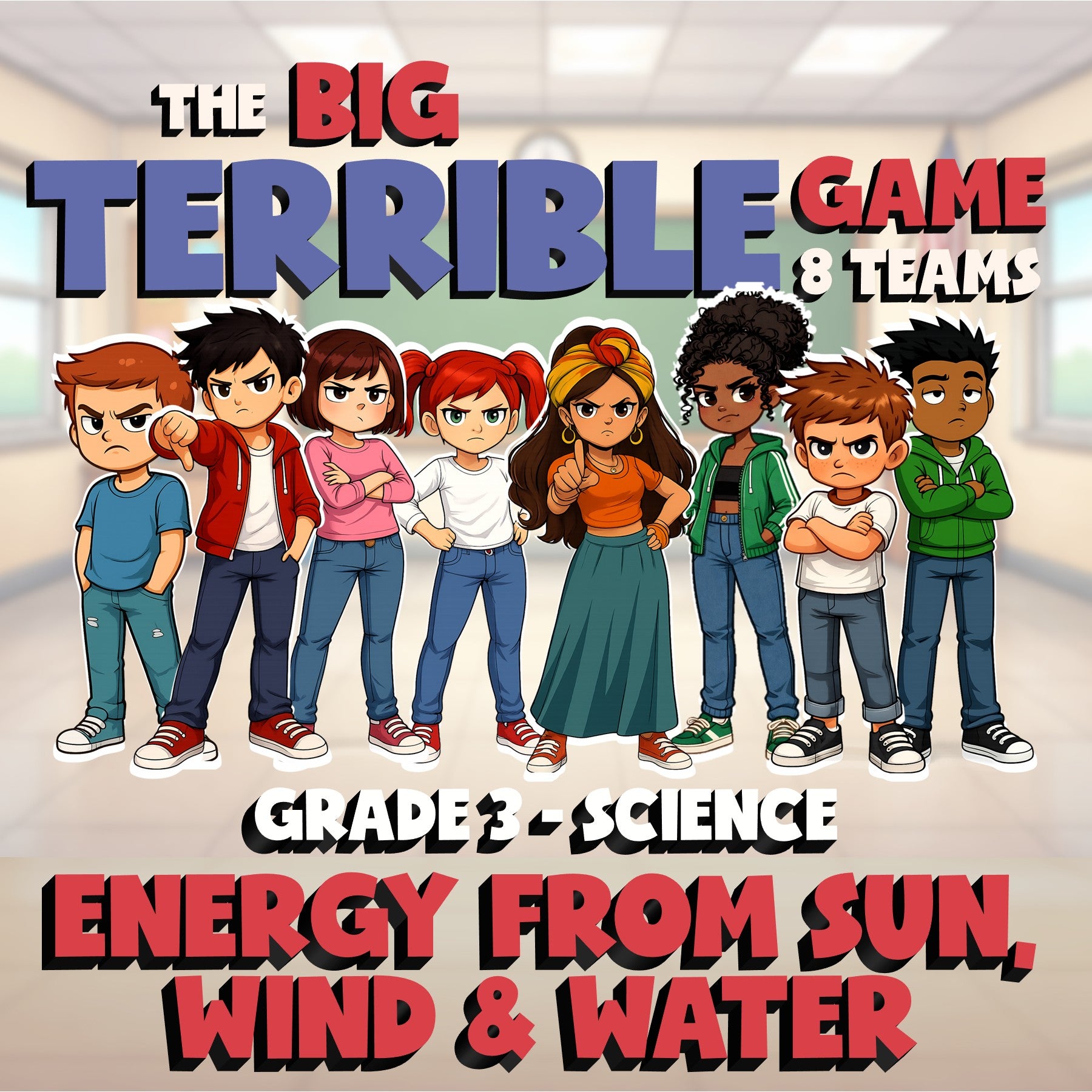 Energy From Sun, Wind & Water BIG TERRIBLE GAME - No Prep Grade 3 Science Review