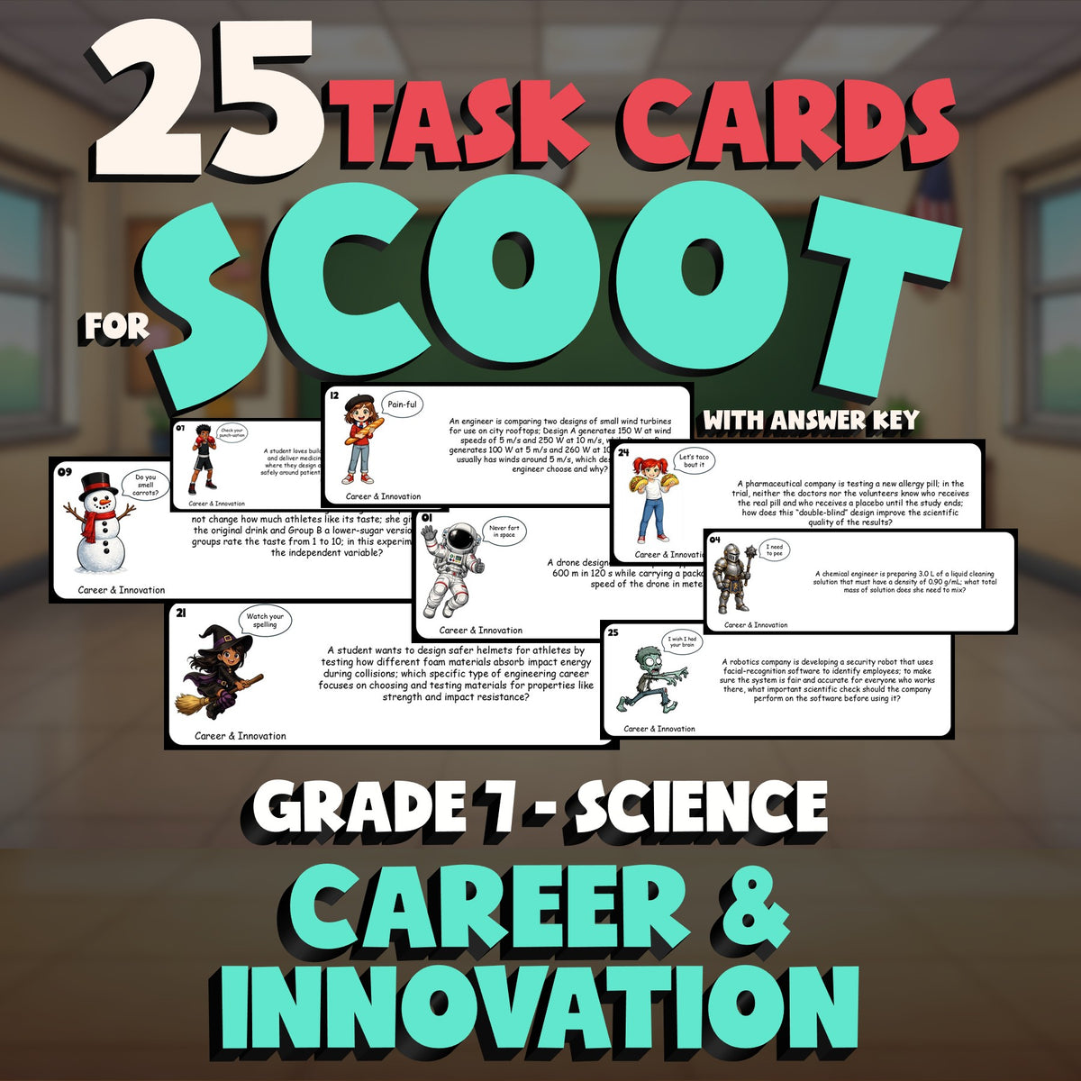 Career & Innovation SCOOT TASK CARDS Science Game - No Prep Grade 7 Review