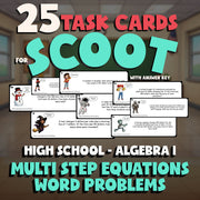 Multi Step Equations Word Problems SCOOT TASK CARDS Math Game - Algebra 1