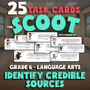 Identify Credible Sources SCOOT TASK CARDS ELA Game - No Prep Grade 6 Review