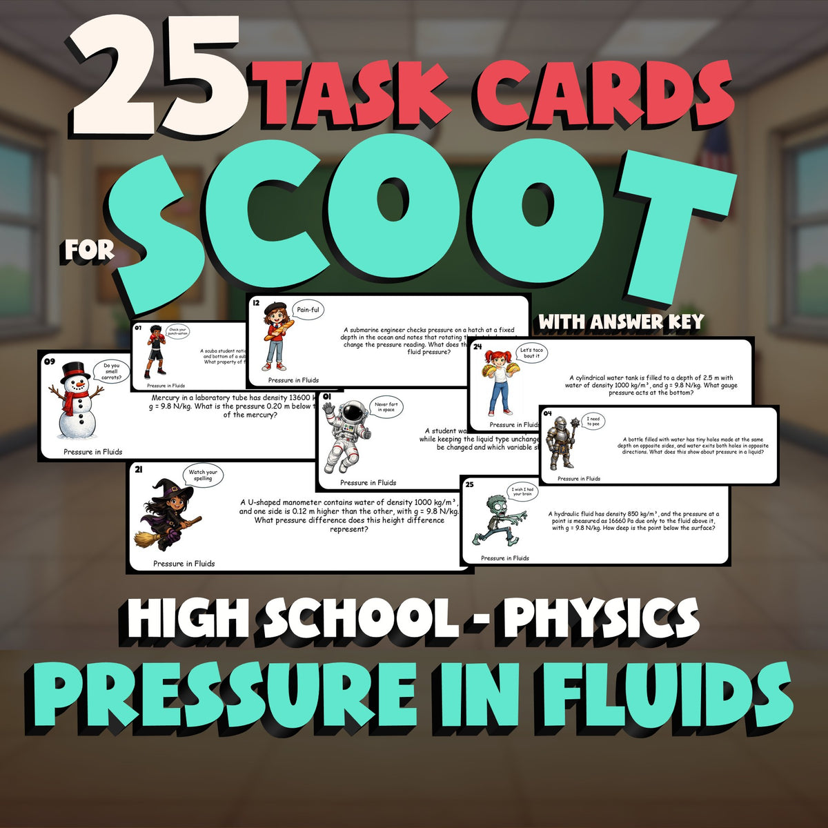 Pressure in Fluids SCOOT TASK CARDS Science Game - No Prep Physics Review