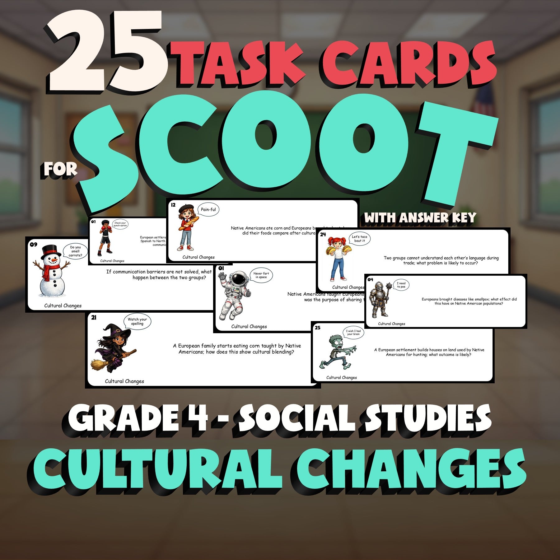 Cultural Changes SCOOT TASK CARDS Socials Game - No Prep Grade 4 Review Activity