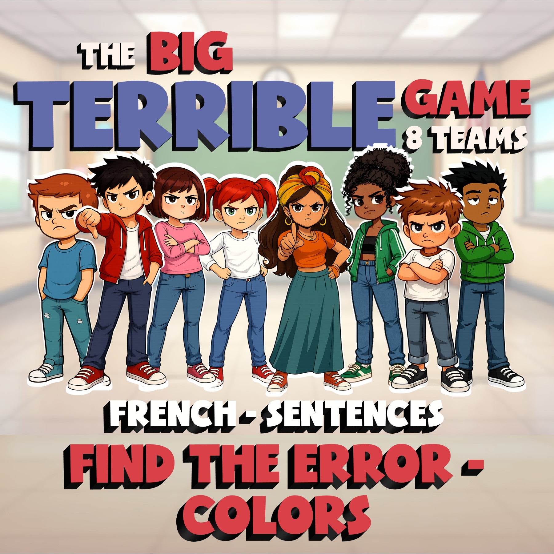 Find the Error - Colors BIG TERRIBLE GAME - No Prep French Exercise Activity