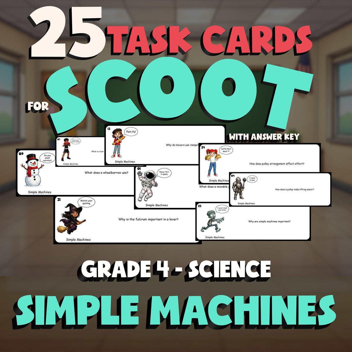 Simple Machines SCOOT TASK CARDS Science Game - No Prep Grade 4 Review Activity