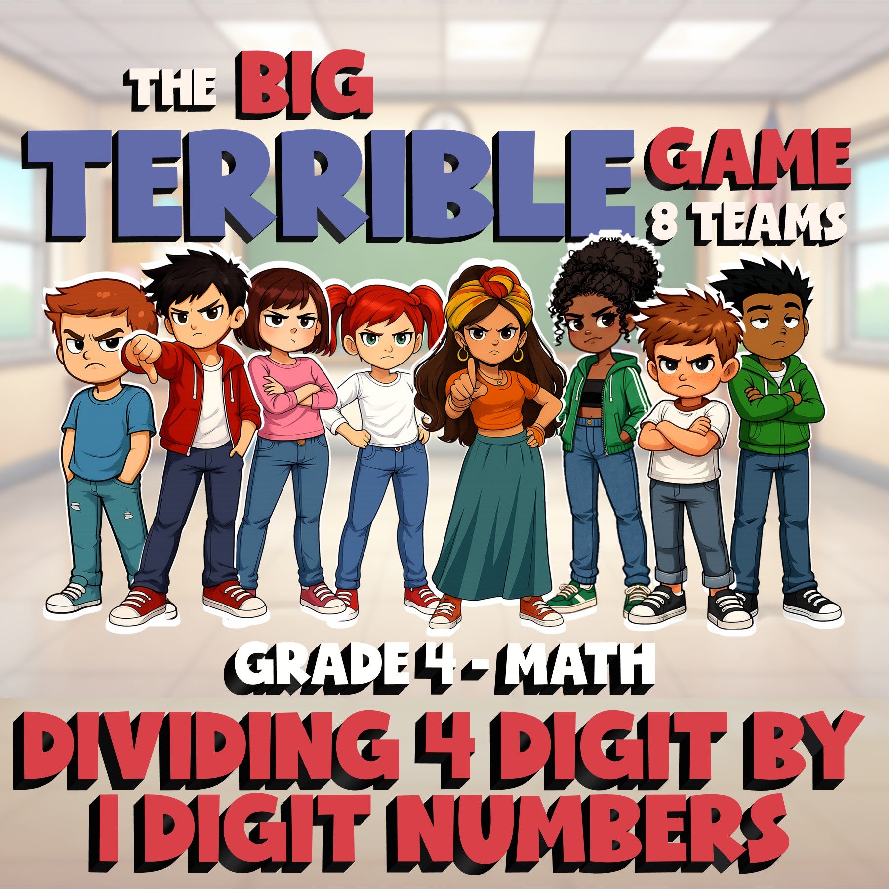 Dividing 4 Digit by 1 Digit Numbers BIG TERRIBLE GAME - Grade 4 Math Review