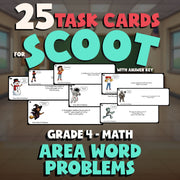 Area Word Problems SCOOT TASK CARDS Math Game - No Prep Grade 4 Review Activity