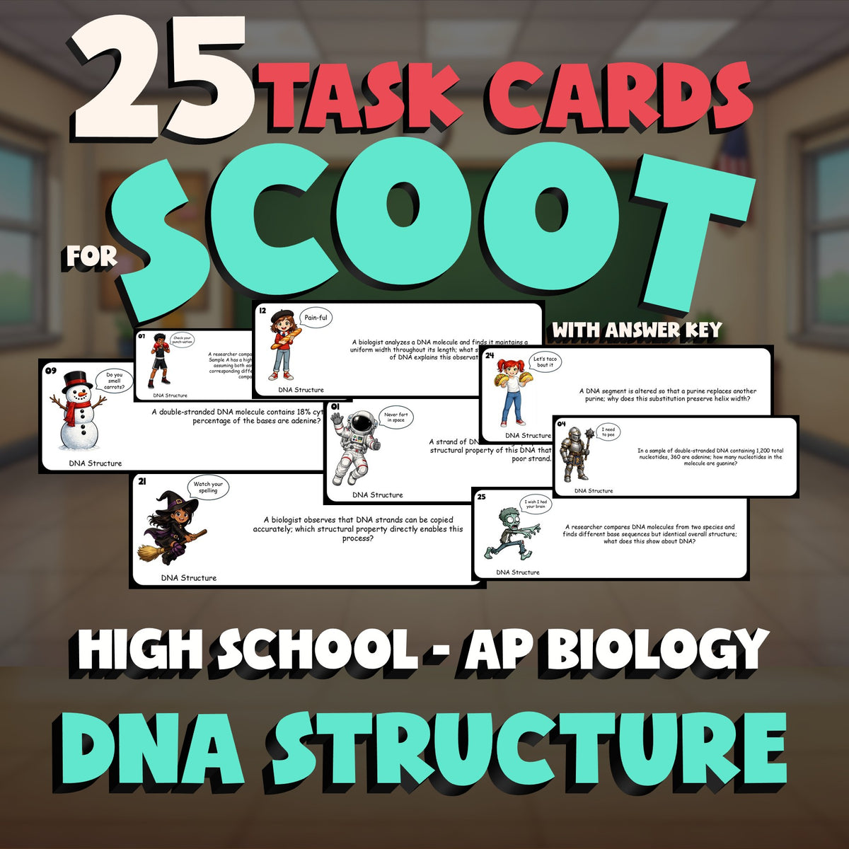 DNA Structure SCOOT TASK CARDS Science Game - No Prep AP Biology Review Activity