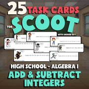 Add & Subtract Integers SCOOT TASK CARDS Math Game - No Prep Algebra 1 Review