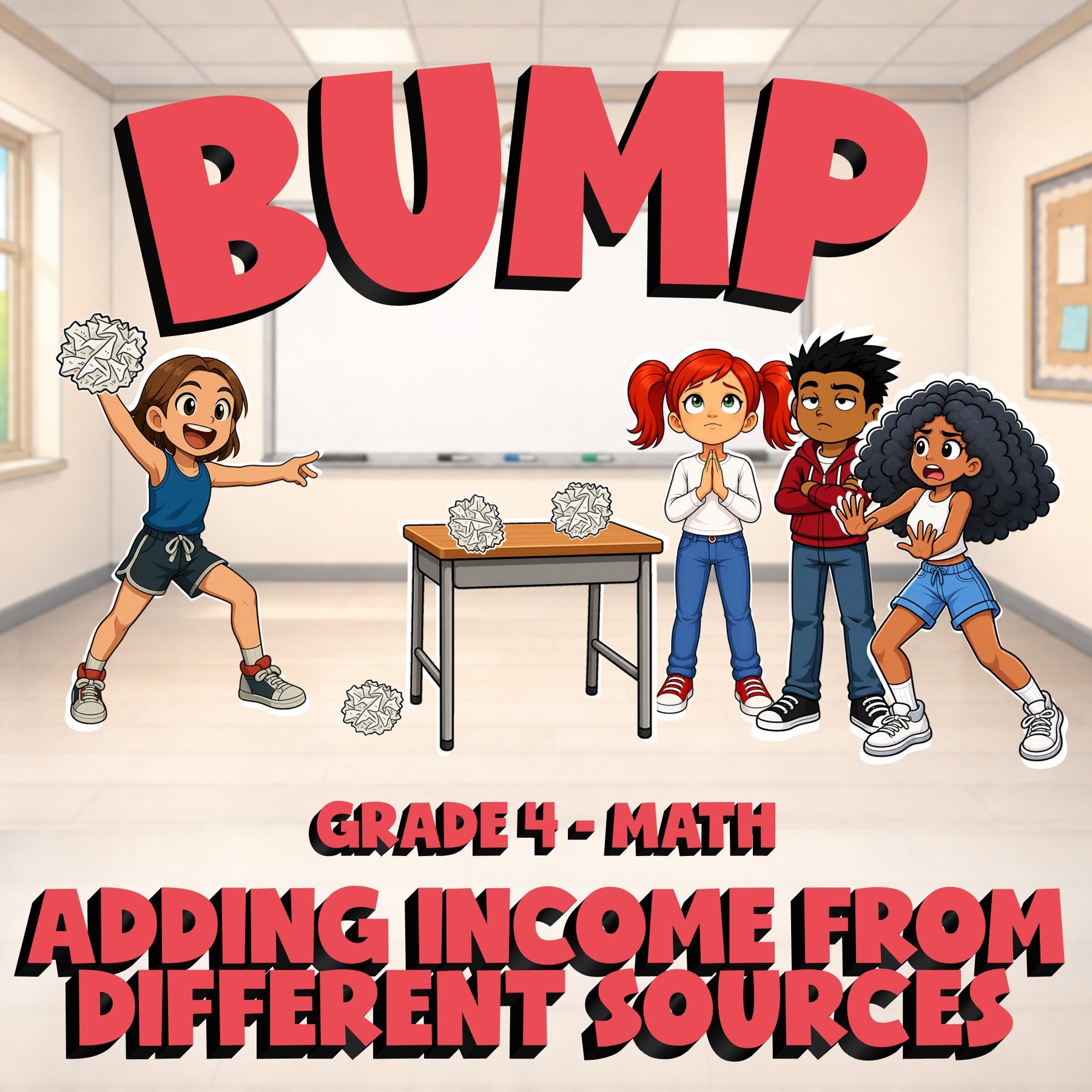 Adding Income from Different Sources BUMP Math Game - No Prep Grade 4 Review