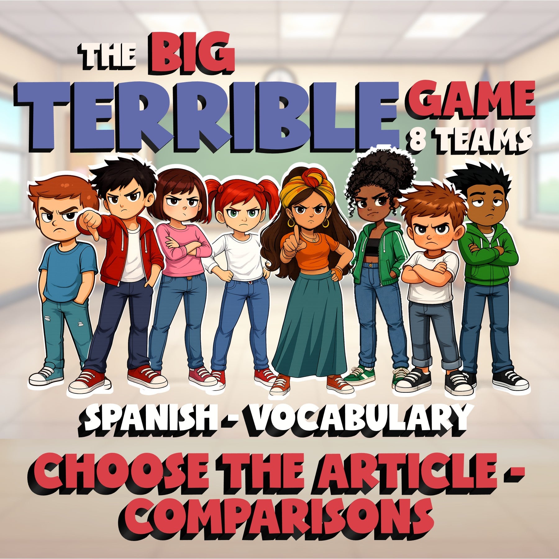 Choose The Article - Comparisons BIG TERRIBLE GAME - No Prep Spanish Exercise