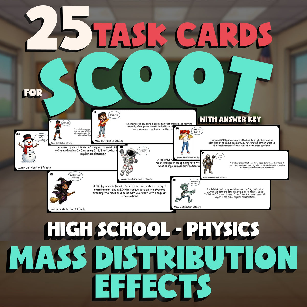 Mass Distribution Effects SCOOT TASK CARDS Science Game - No Prep Physics Review