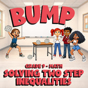 Solving Two Step Inequalities BUMP Math Game - No Prep Grade 9 Review Activity