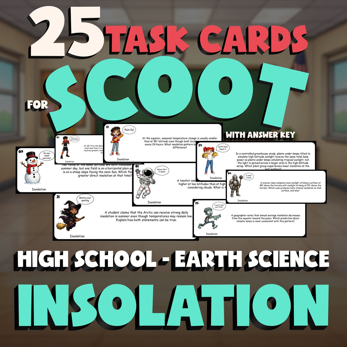 Insolation SCOOT TASK CARDS Game - No Prep Earth Science Review Activity
