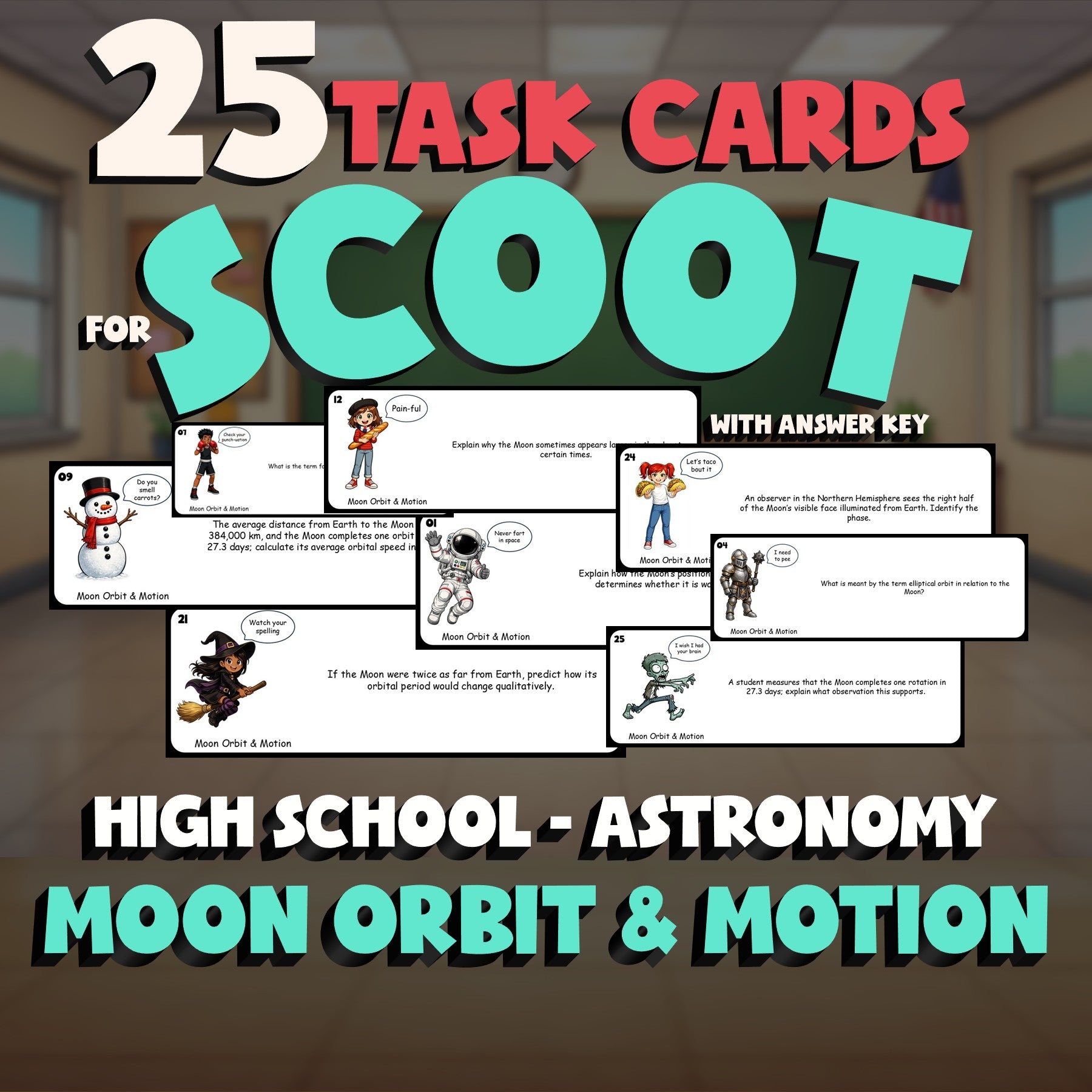 Moon Orbit & Motion SCOOT TASK CARDS Science Game - No Prep Astronomy Review