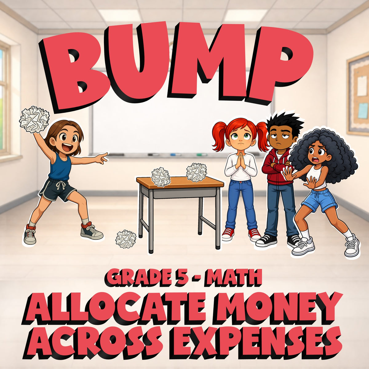 Allocate Money Across Expenses BUMP Math Game - No Prep Grade 5 Review Activity