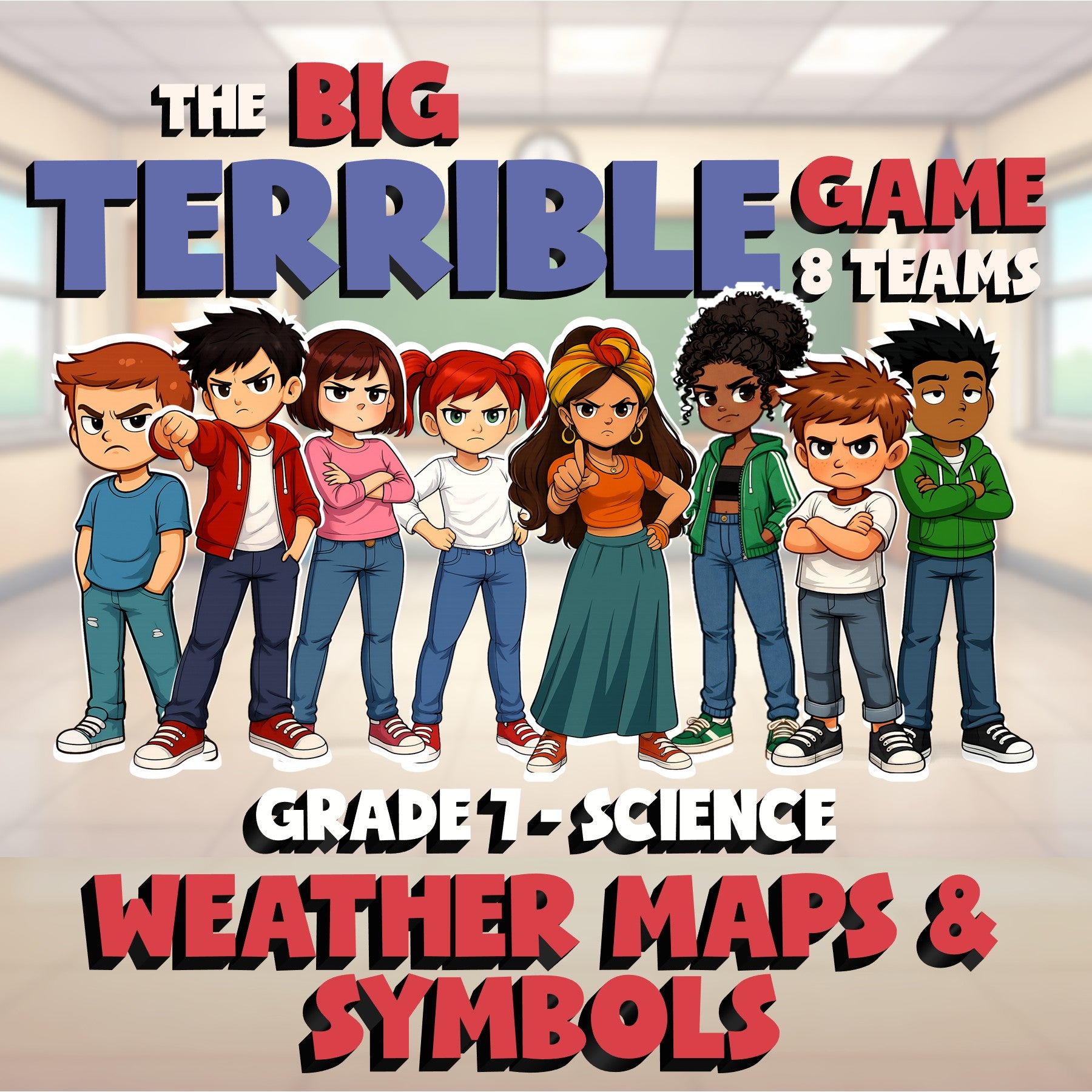 Weather Maps & Symbols BIG TERRIBLE GAME - No Prep Grade 7 Science Review